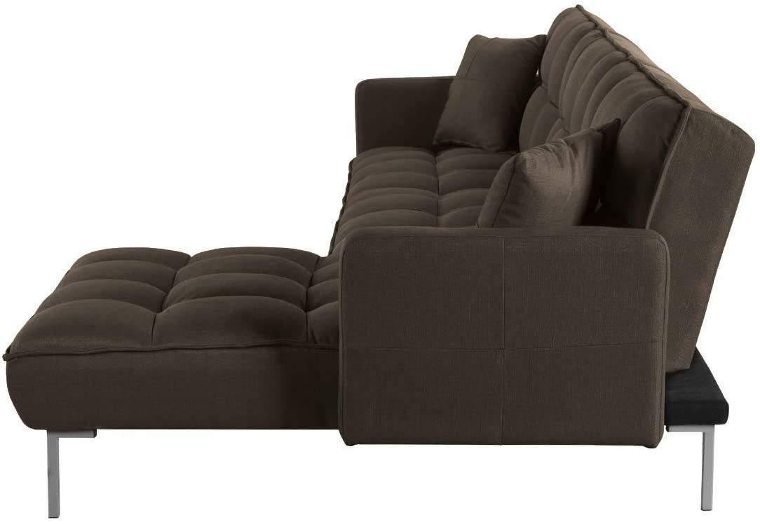 Mid-Century Style Sectional Sofa, Full Reclining, Brown