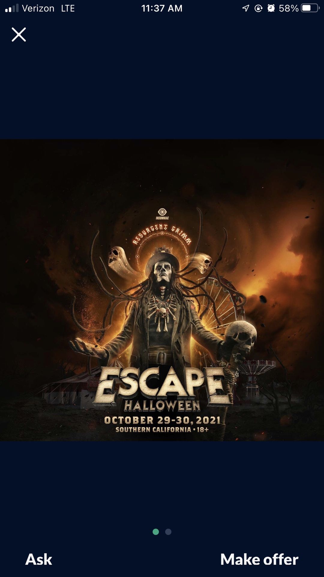 ESCAPE HALLOWEEN π π€‘β οΈπ»π‘ FESTIVAL 2 DAY GA FRIDAY & SATURDAY OCTOBER 29-30 ONE βοΈ WRISTBAND π $180 FIRM