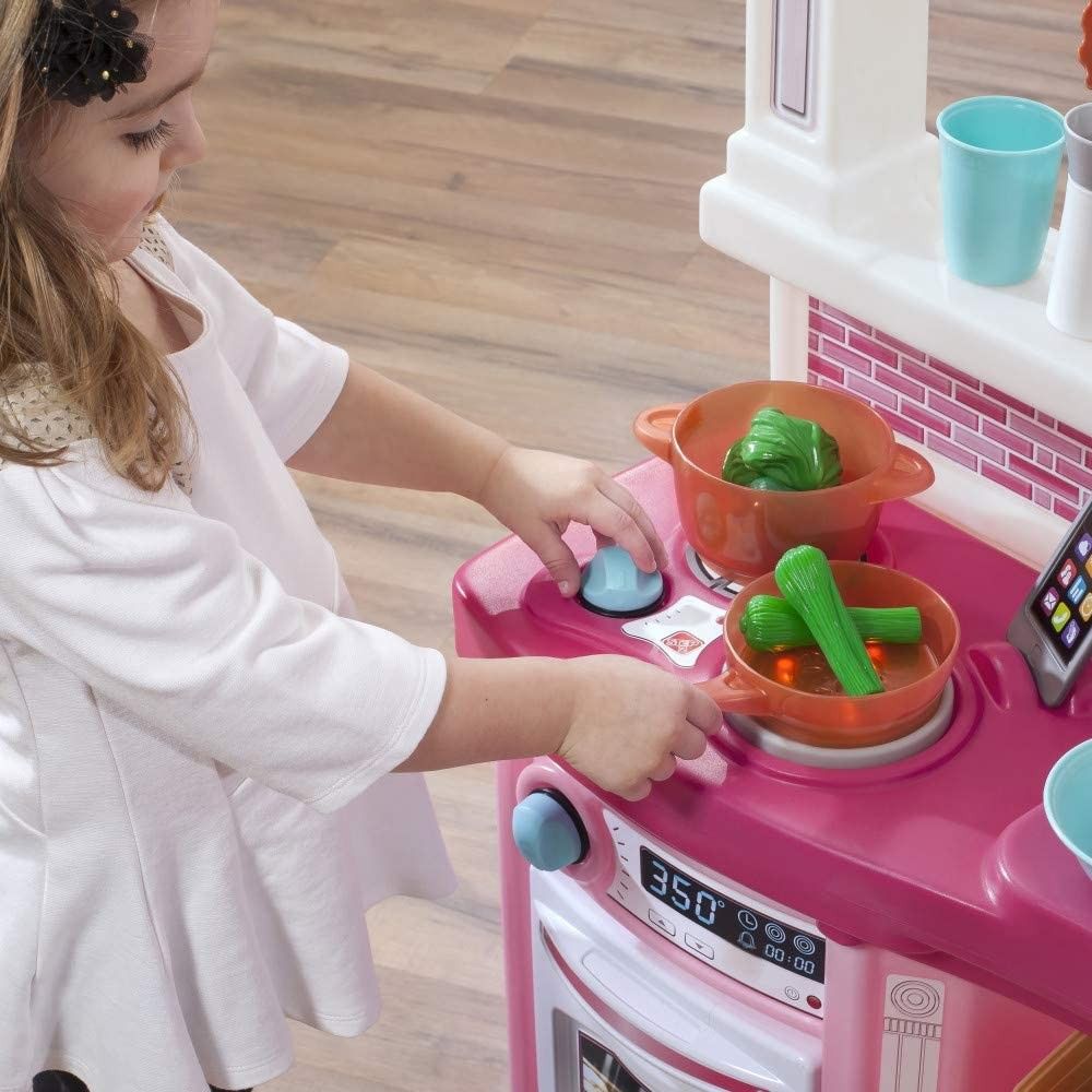 45pcs Large Plastic Play Kitchen with Realistic Lights & Sounds