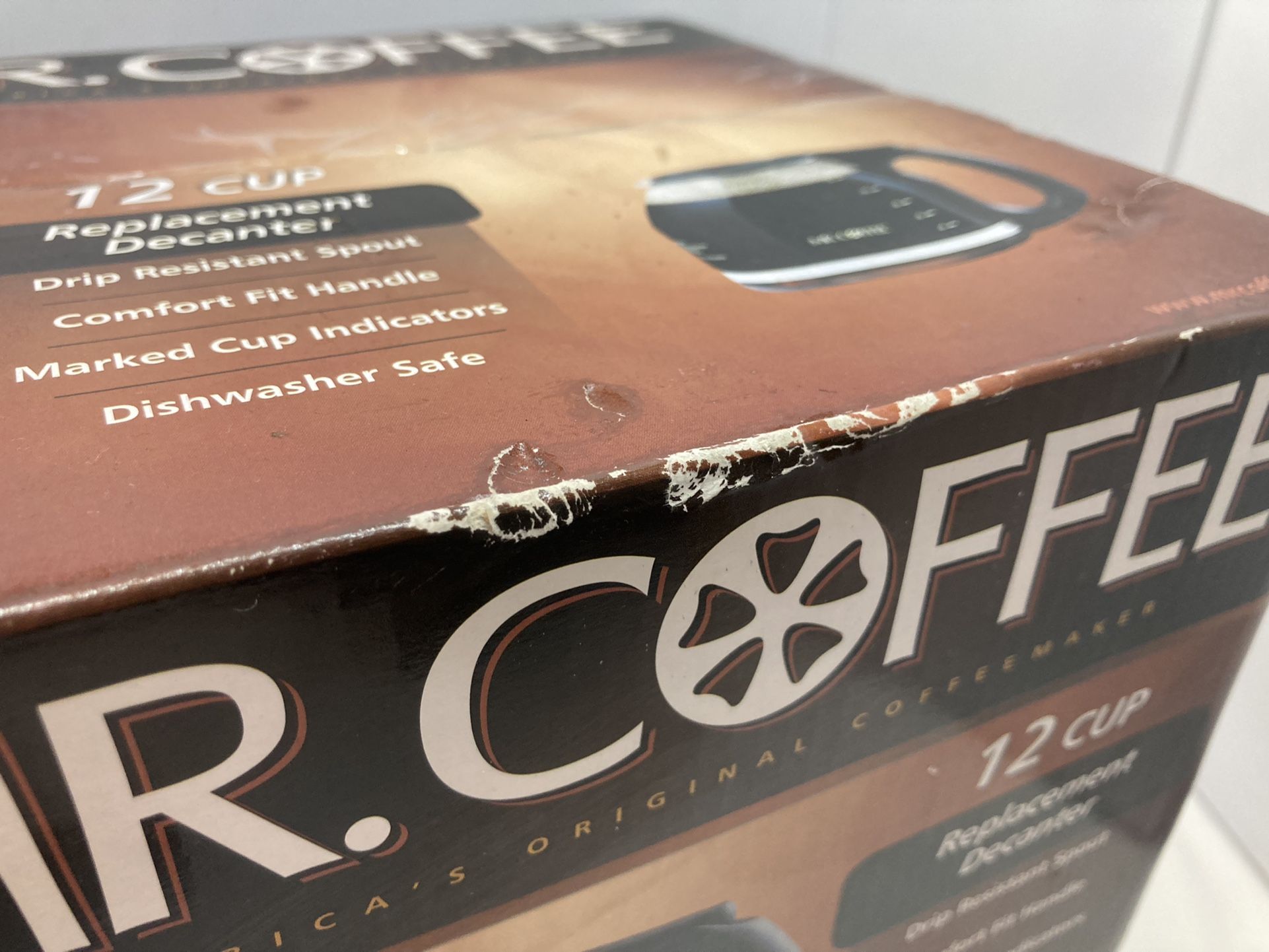 Mr Coffee 12 Cup Replacement Decanter PLD12 Black Glass Pot New In Box-Free Ship. Box has cosmetic and shelf wear: See Photos!!!