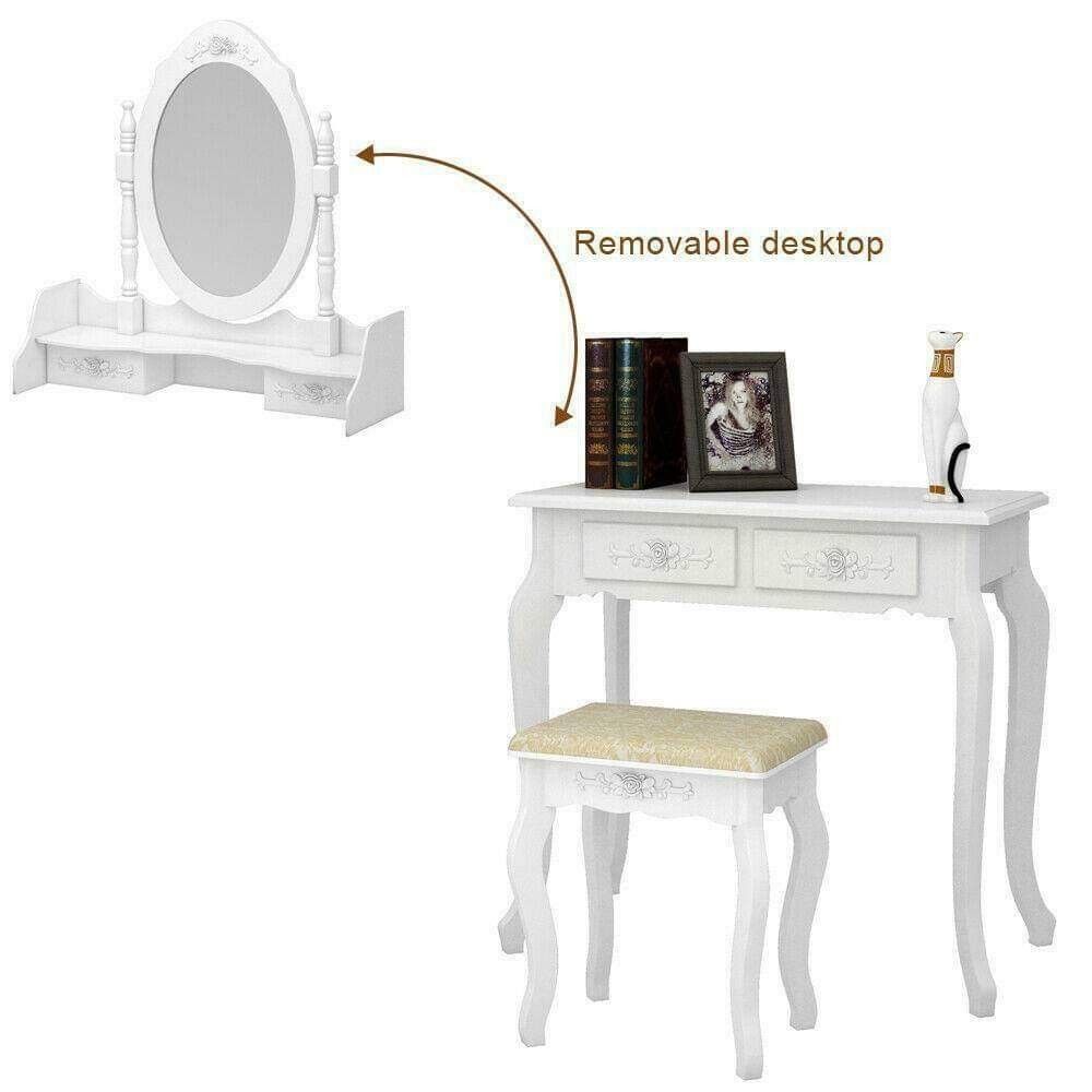 NEW 4 Drawer&Mirror Jewelry Wood Desk for Home Decor
