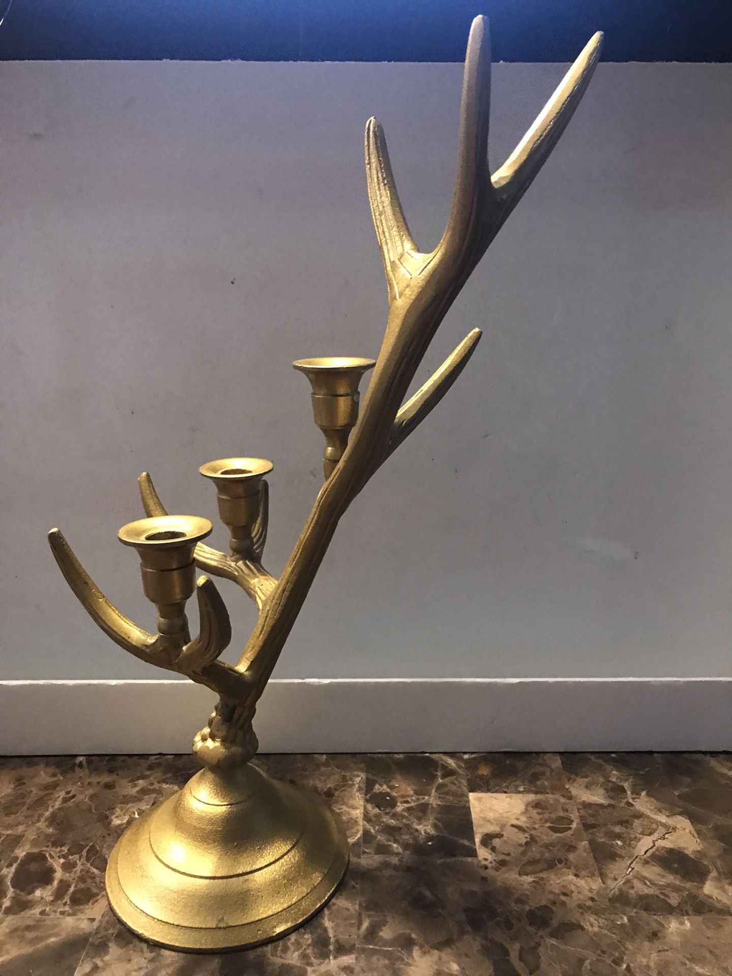 Brass Metal Deer Antler 19” Candle Holder