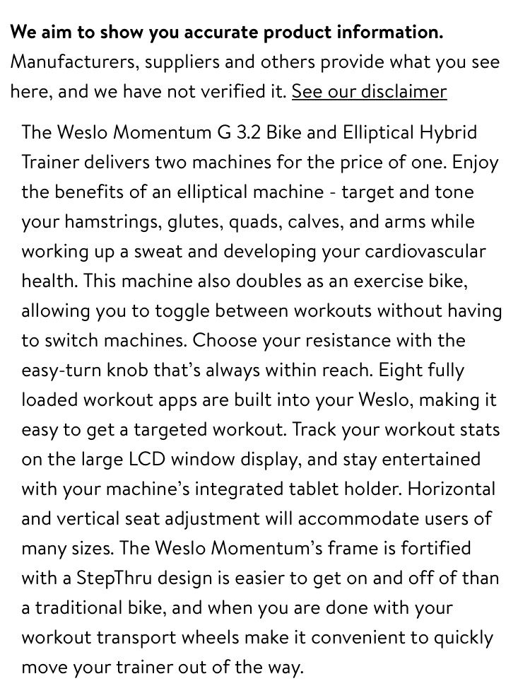 Weslo Momentum G 3.2 Bike and Elliptical Hybrid Trainer