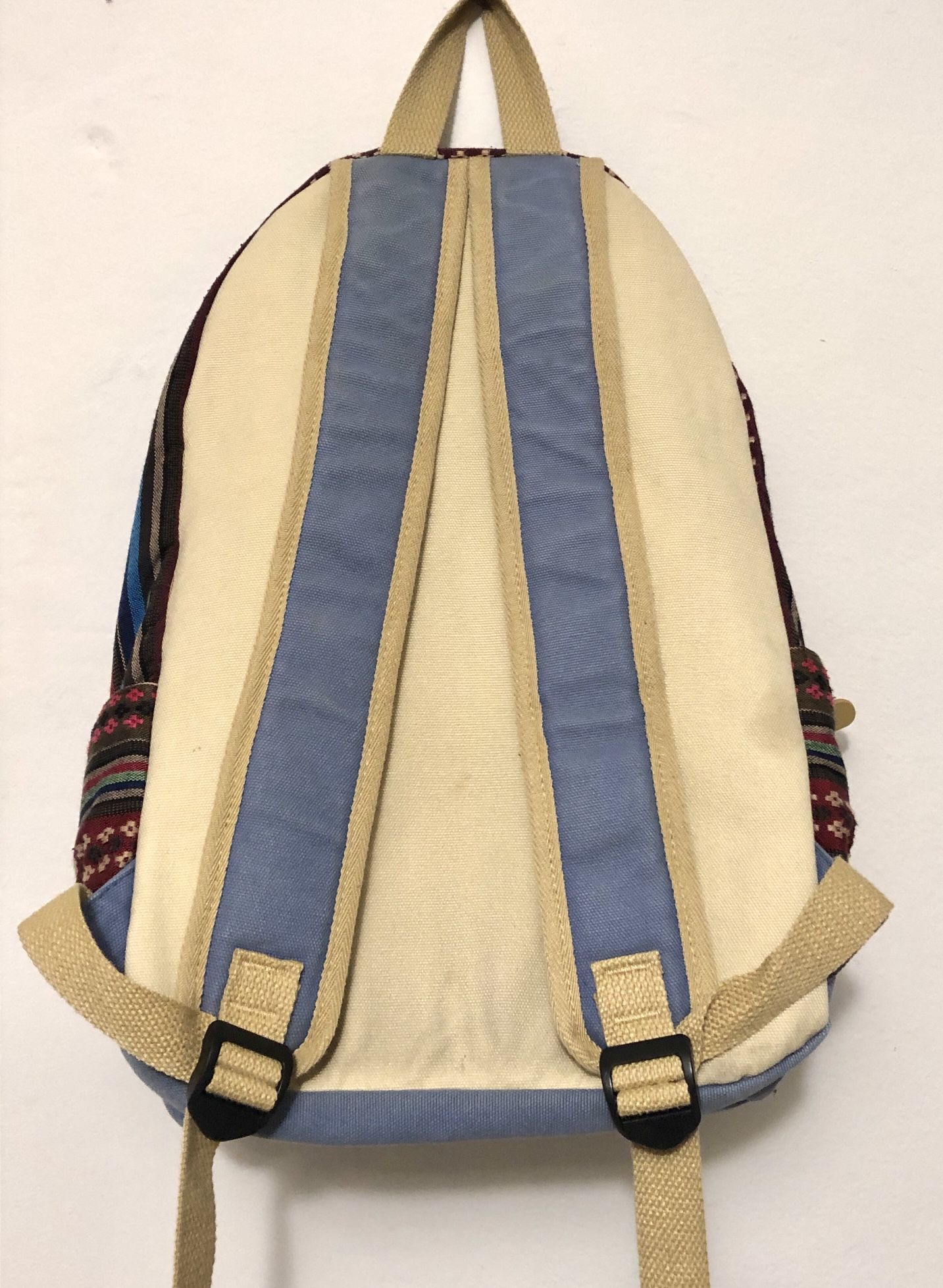 Backpack Aztec Tribal Mixed Fabric Print Blue Winner Monkey Logo