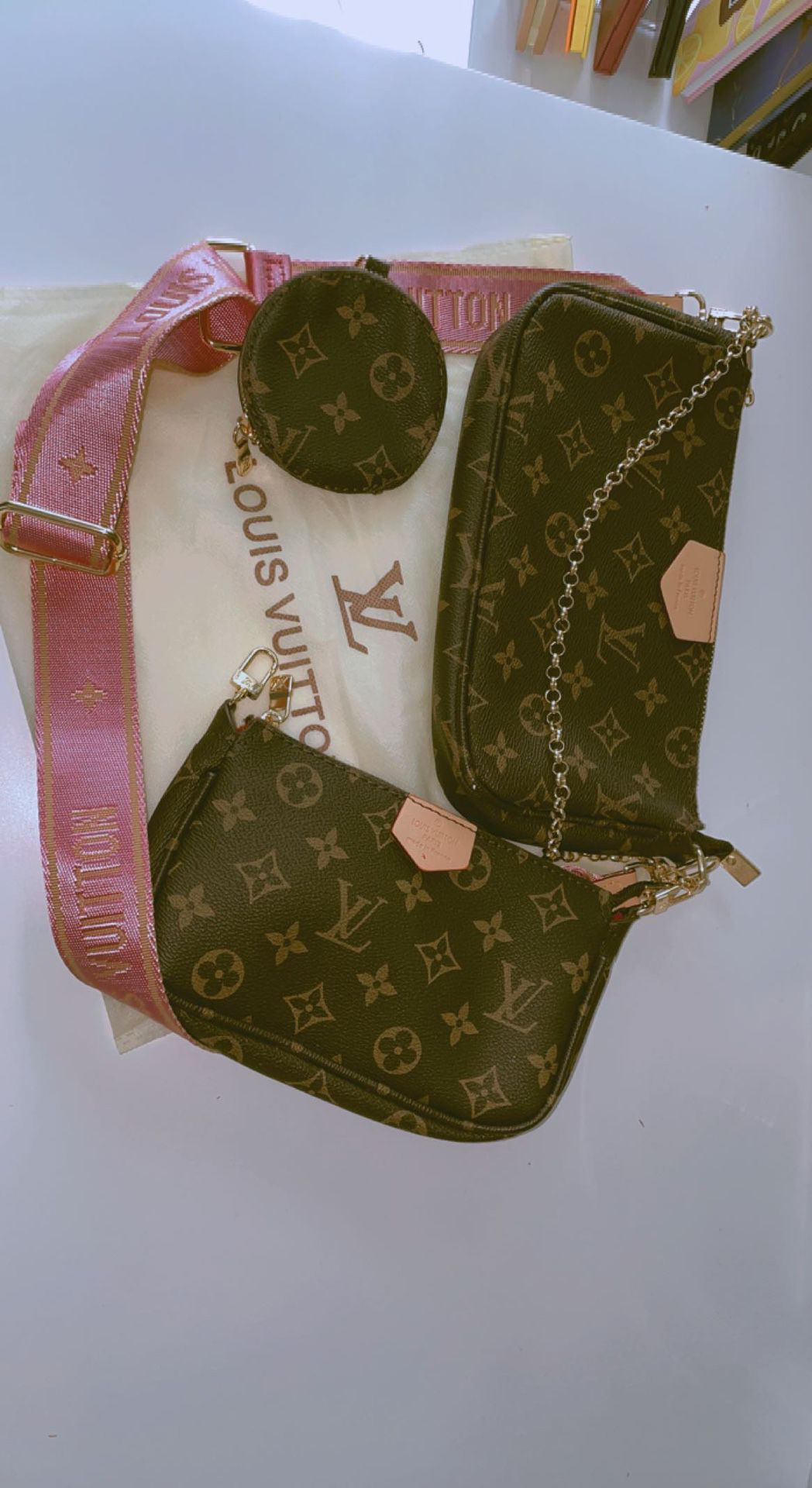 LV Louis Vuitton Women's Three-Piece Shoulder Bag Messenger Bag Mahjong Bag Cosmetic Bag Key Case