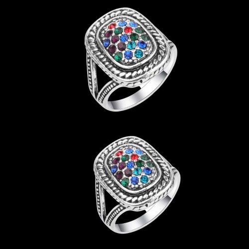 Ring Antique Silver Color Crystal Engagement Ring Size 9