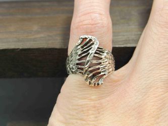 Size 4.75 Sterling Silver Cool Abstract Design Band Ring Vintage Statement Engagement Wedding Promise Anniversary Bridal Cocktail Thumbnail