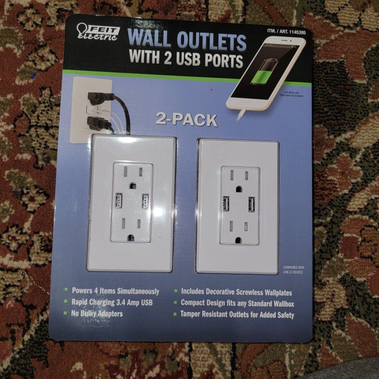 Feit Electric 2-Pack Tamper Resistant Wall Outlet 120V, with (2) USB Ports