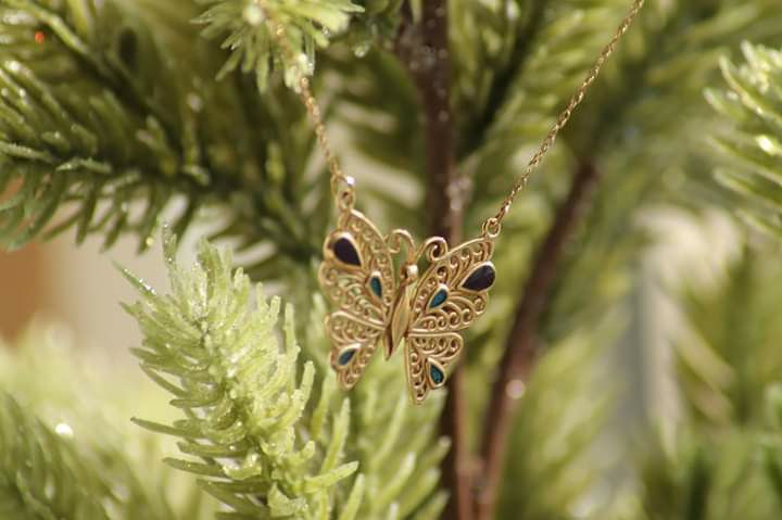 14k yellow gold and gemstone butterfly pendant
