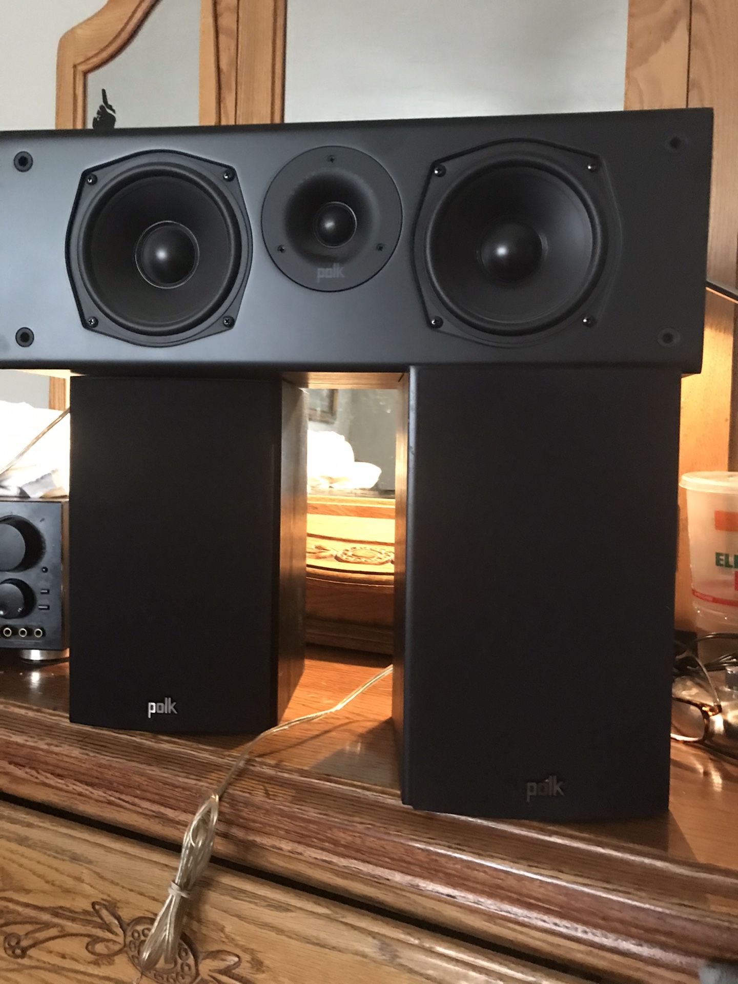 $200.00 Polk audio 🐥. One center speaker one right and one left