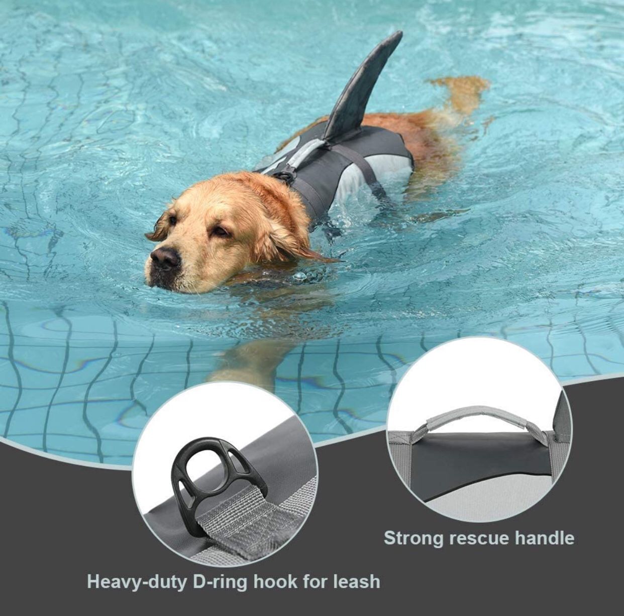 Dog Shark Life, Jacket Dog Life Vest for Swimming, Pet Life Preserver with Rescue Handle, Size L