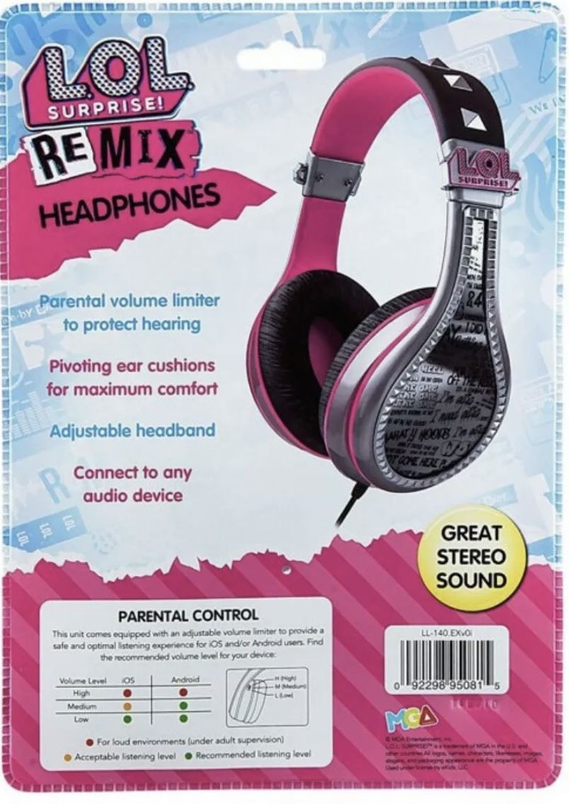 LOL Surprise OMG Remix Kids Wired Headphones Adjustable Headband Stereo Sound 
