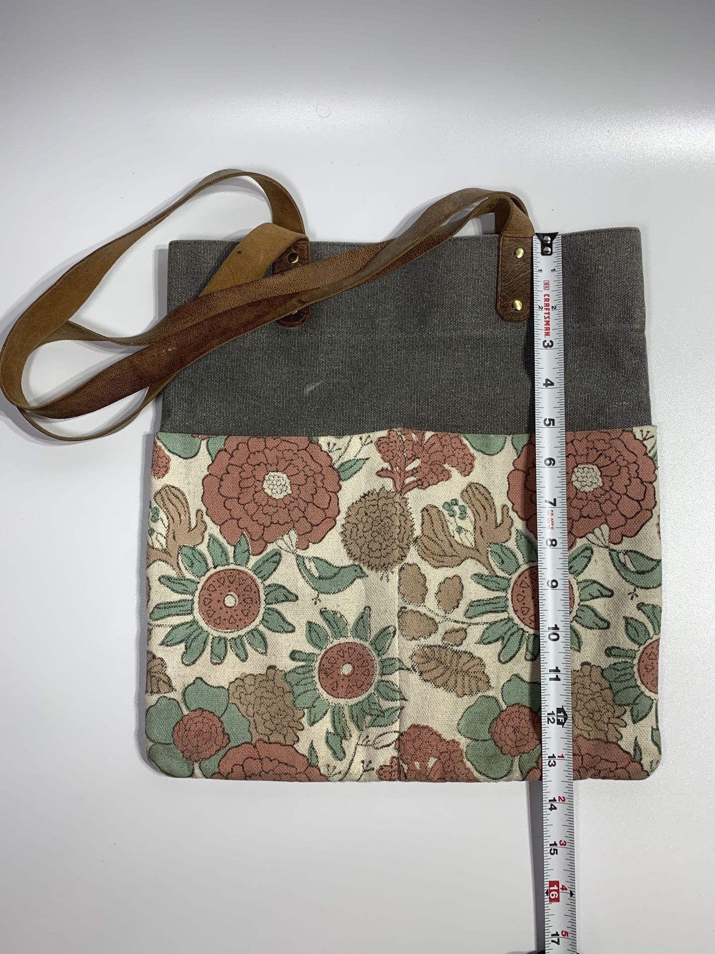 Joyn Canvas Tote Gray Pink with Brown Leather Straps. Used