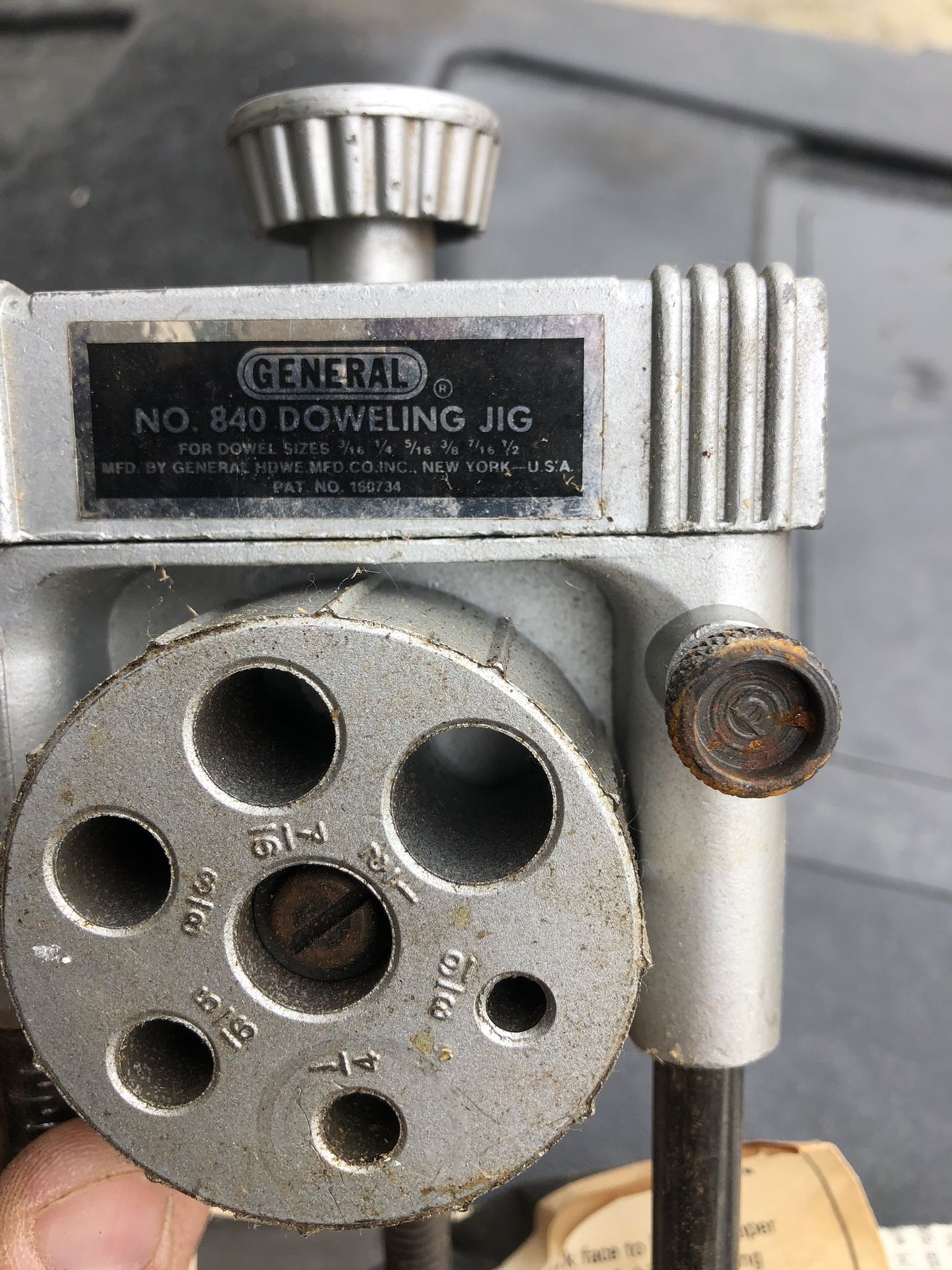 VINTAGE GENERAL HARDWARE 840 6 SIZE DOWELING JIG 3/16 1/4 5/16 3/8 7/16 1/2 USA $25