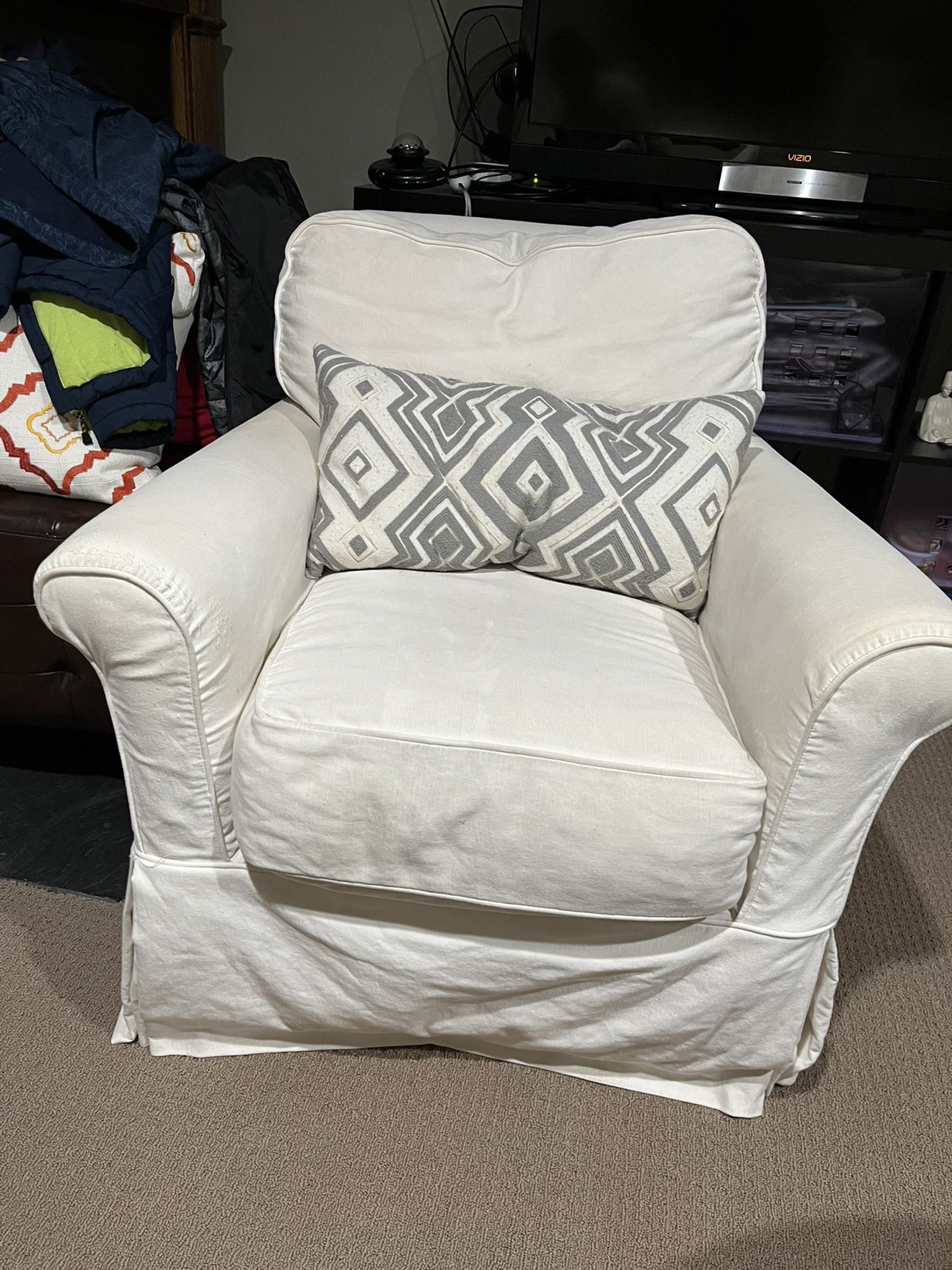 White Arm Chair With Removable Cover