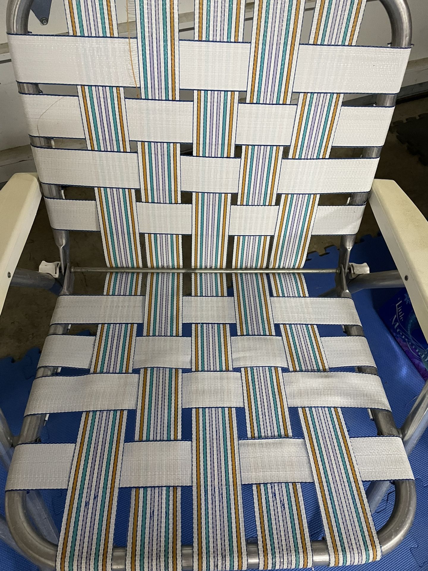 Vintage Aluminum Webbed Chairs (Pair) - White Stripes