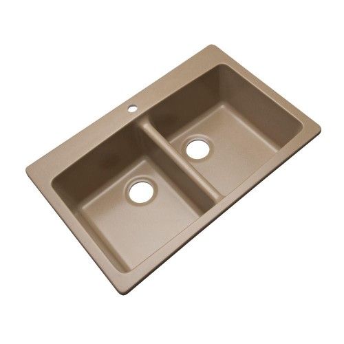 Mont Blanc Waterbrook Dual Mount Composite Granite 33 in. 1-Hole Double Bowl Kitchen Sink in Beige- #75104- OS