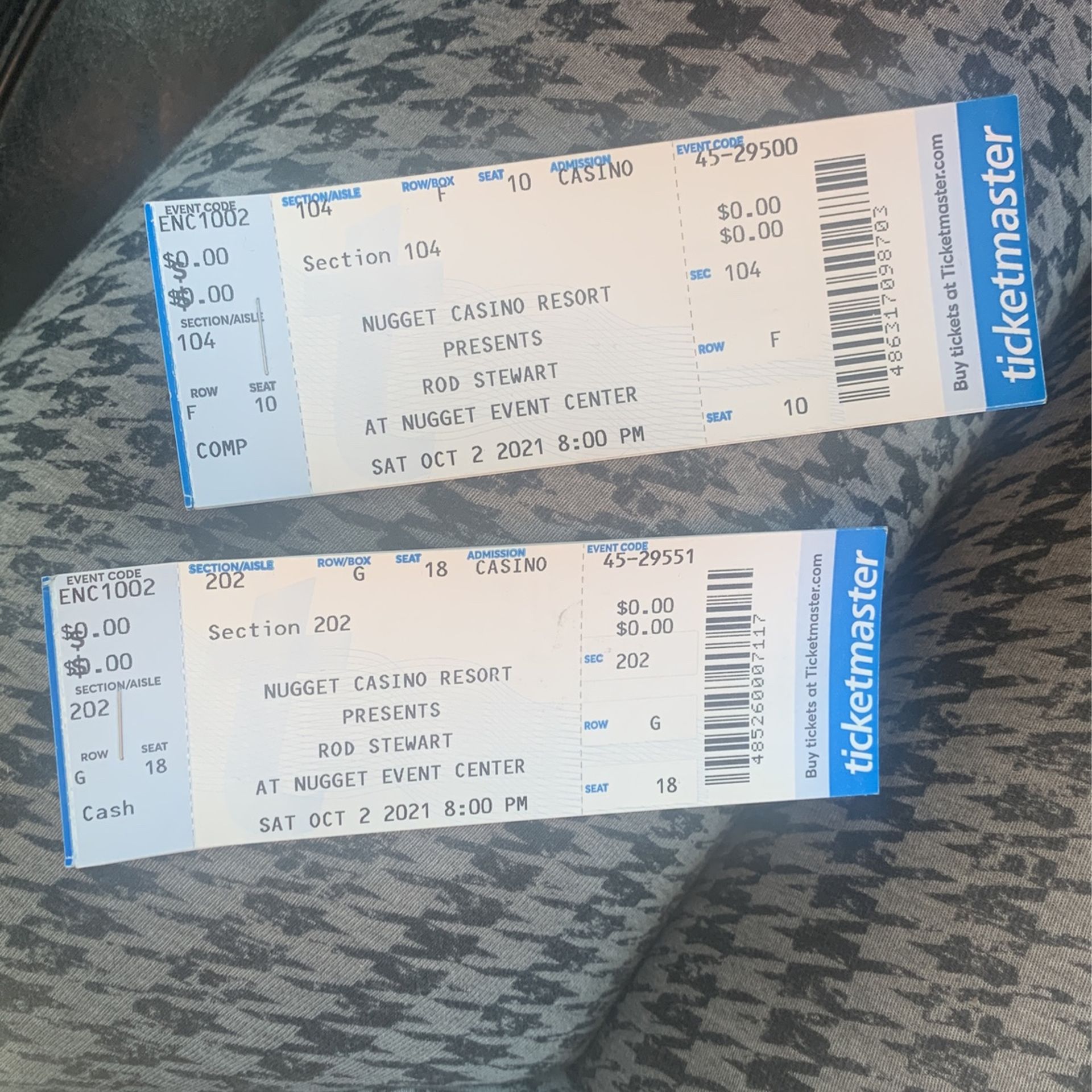 Rod Stewart Concert Tickets For Saturday October 2nd , 2021 In Reno, NV At The NUGGET HOTEL AND CASINO.