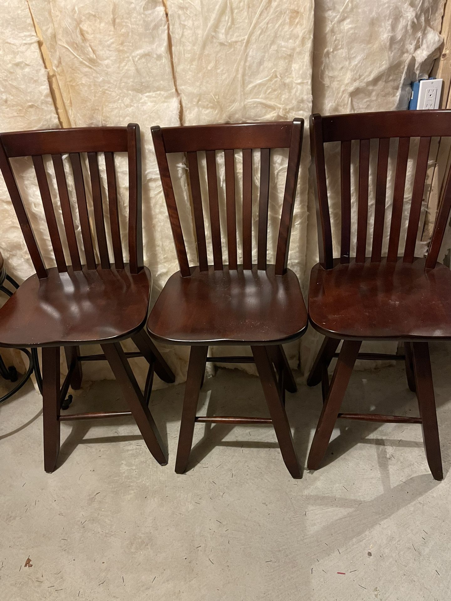3 Brown Wooden Counter Stools