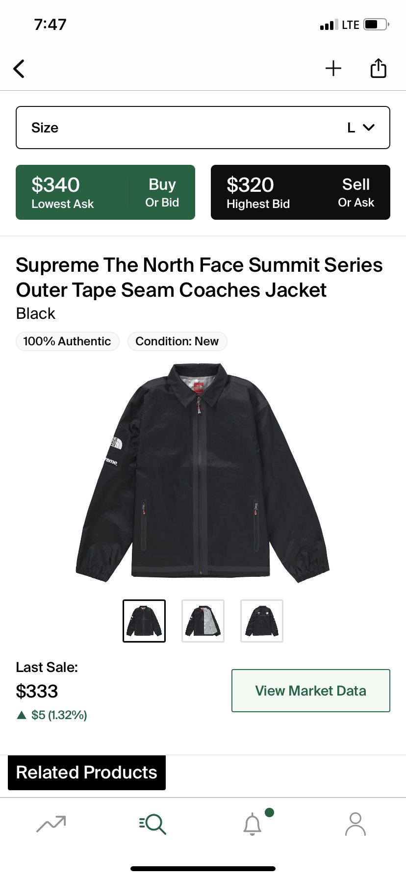 Supreme The North Face Summit Series Outer Tape Seam Coaches Jacket Size Large 
