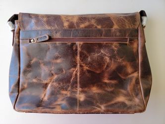 Leabags Mens Messenger Bag, Leather, Shoulder Strap, Flap Closure, Brown Thumbnail
