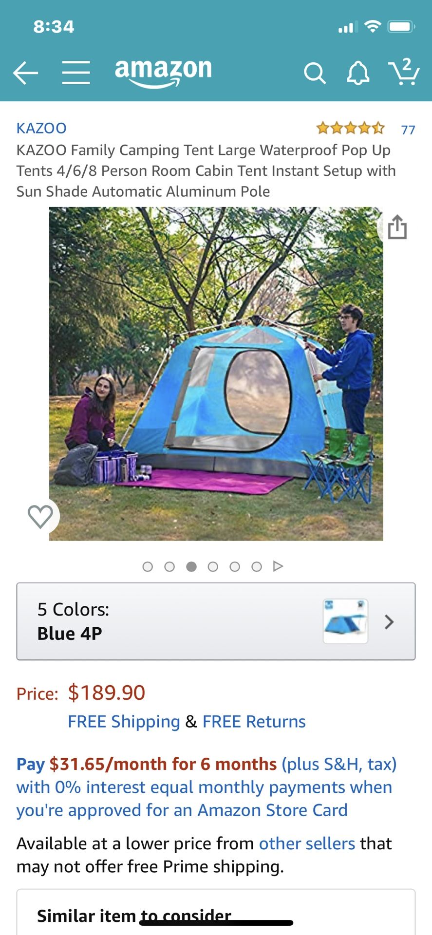 KAZOO Family Camping Tent Large Waterproof Pop Up Tents 4/6/8 Person Room Cabin Tent Instant Setup with Sun Shade