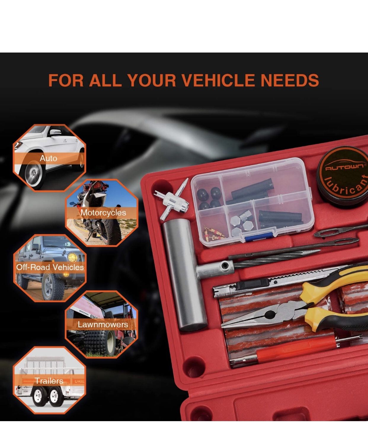 Flat Tire Repair Kits, 62 Pcs Universal Tire Plug Kit Heavy Duty Flat Tire Puncture Repair Kit for Cars, Trucks, Motorcycles, ATV,RV, Jeep, Tractor, T