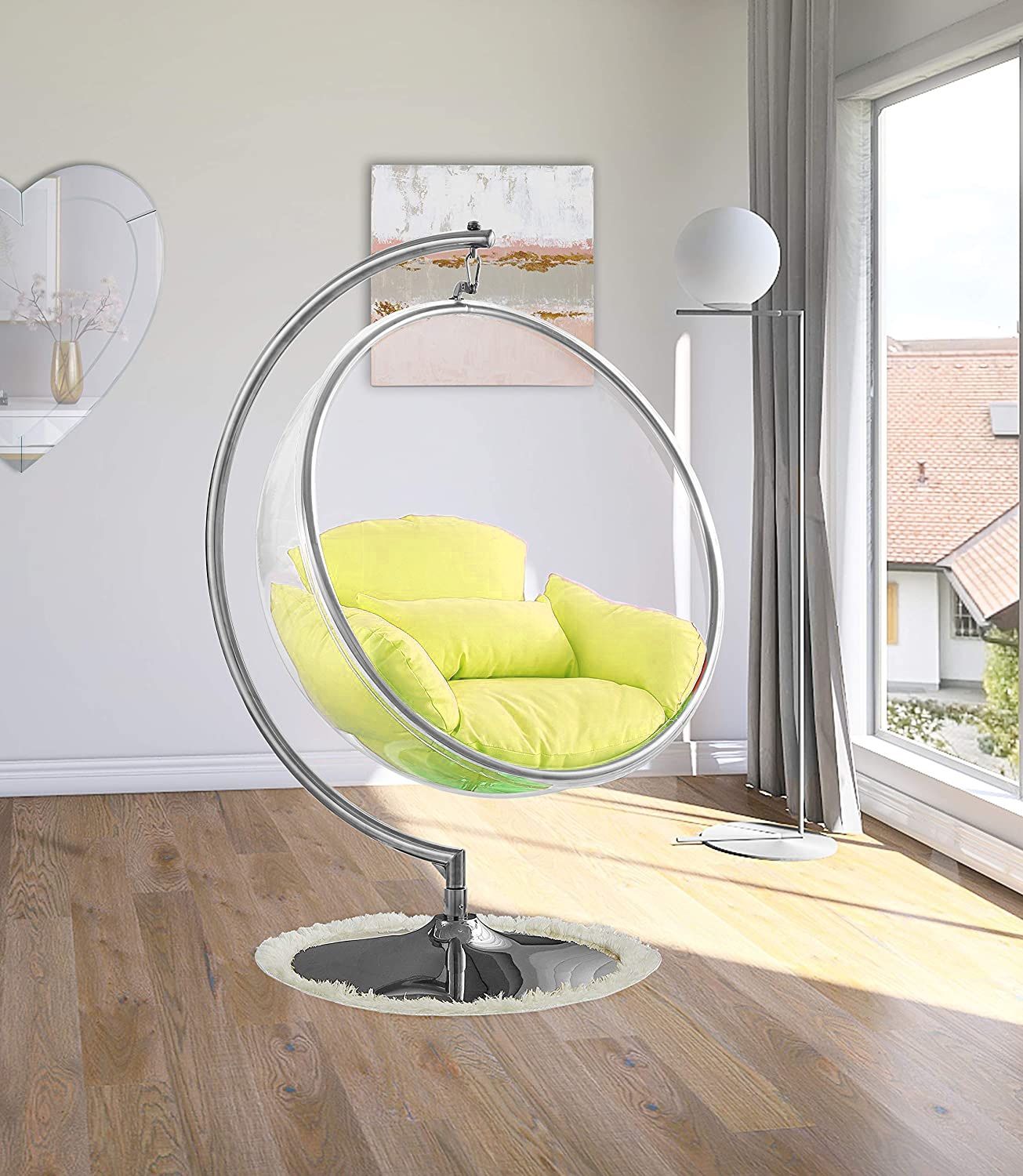 Hanging Bubble Chair Polished Chrome With Stand And Cushion Pillows