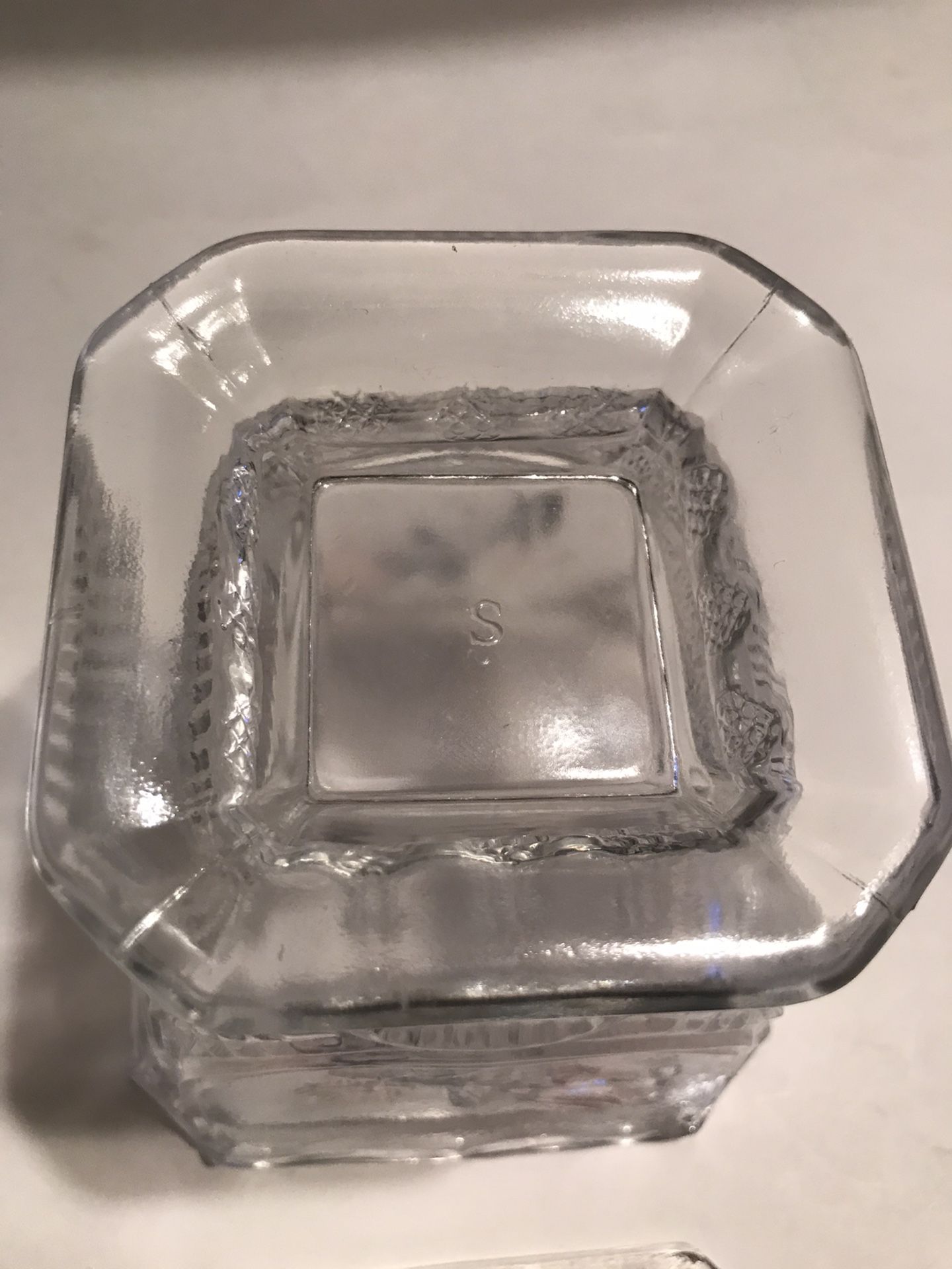 Vintage 7 1/2” Imperial Glass Square Footing Pink Rose Pattern with Lid