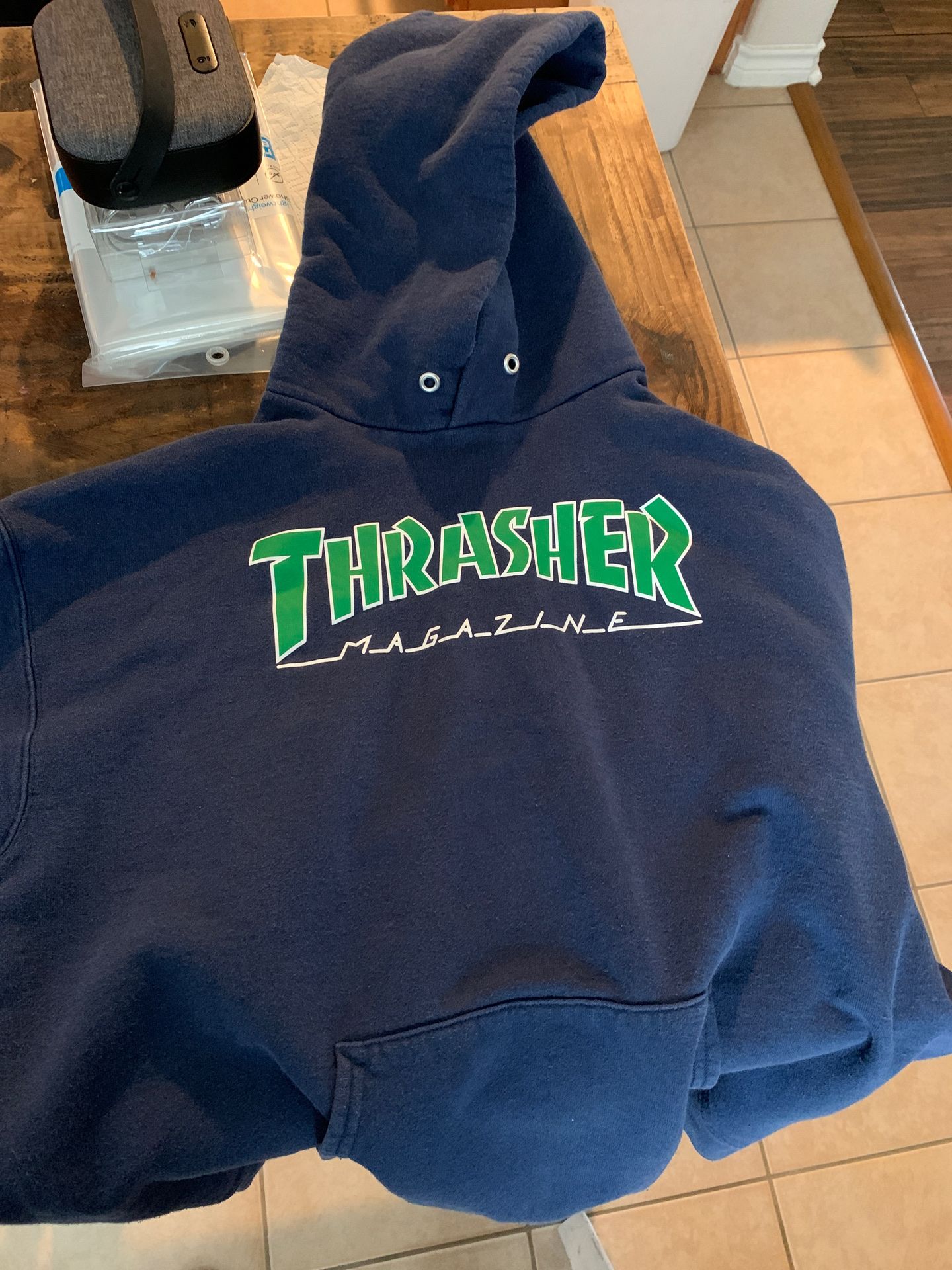 Thrasher logo navy green hoodie