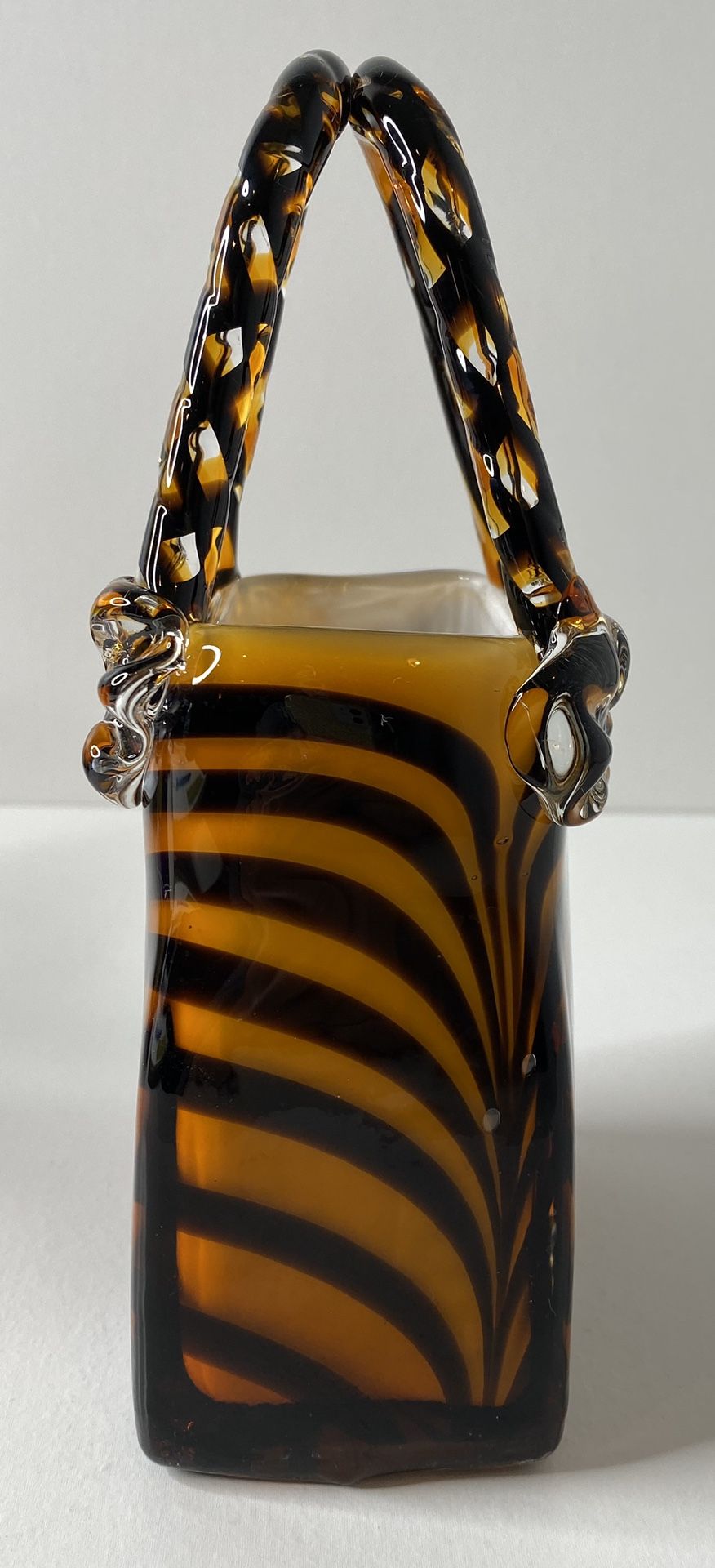 Art Glass Hand Blown Glass Tiger Stripes Handbag Vase