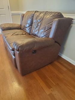 Brown Leather Recliner Loveseat With Wear And Tear, See Pictures Thumbnail