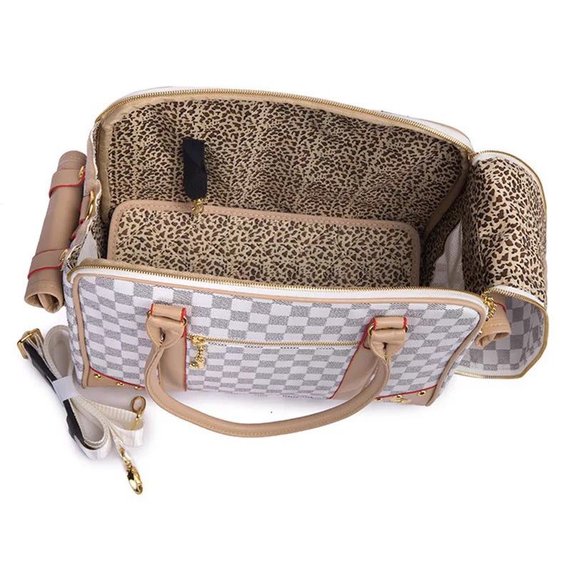 Dog Carrier Bag Checkered Pet Cat Pocket Travel Bag 