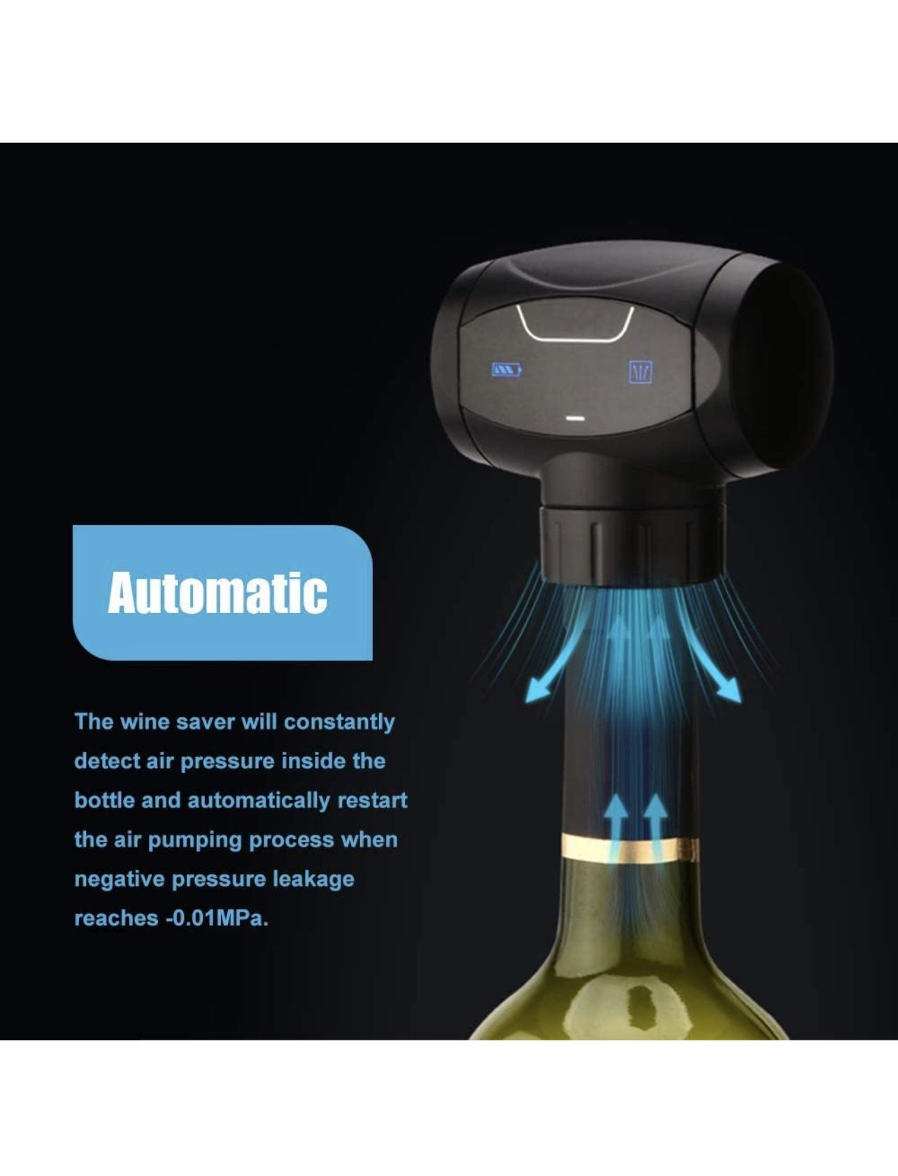 Wine Vacuum Stopper, Battery Powered Automatic 2-in-1 Electronic Wine Savers