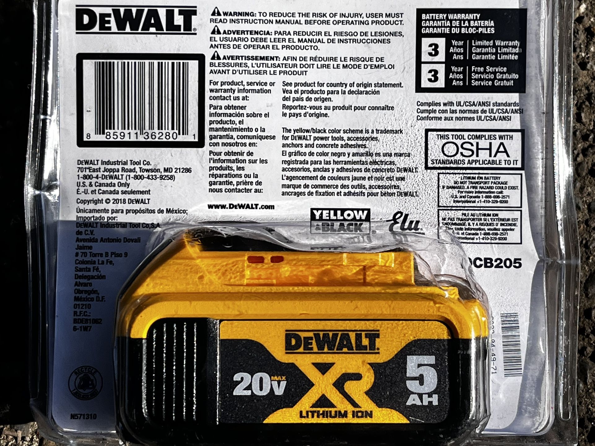 Dewalt DCB205 20v Max XR 5AH La-ion Battery BRAND NEW