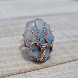 Wire Wrapped Rainbow Moonstone Tree of Life 925 Ring Thumbnail