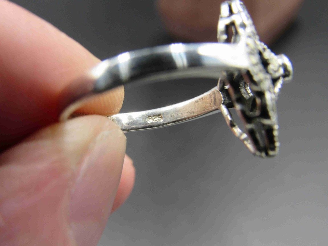 Size 6.5 Sterling Silver Ornate Marcasite Stone Band Ring Vintage Statement Engagement Wedding Promise Anniversary Bridal Cocktail
