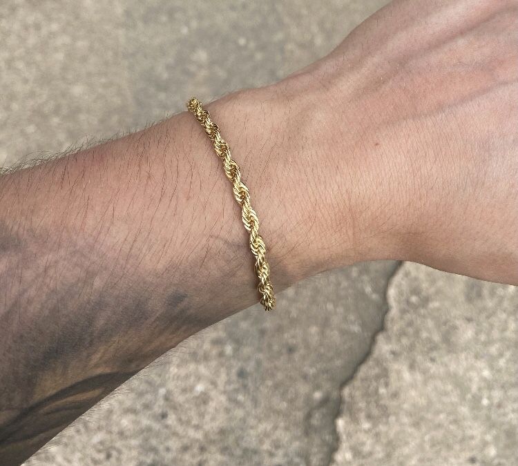 Gold Bracelet Rope Chain 8in 4mm