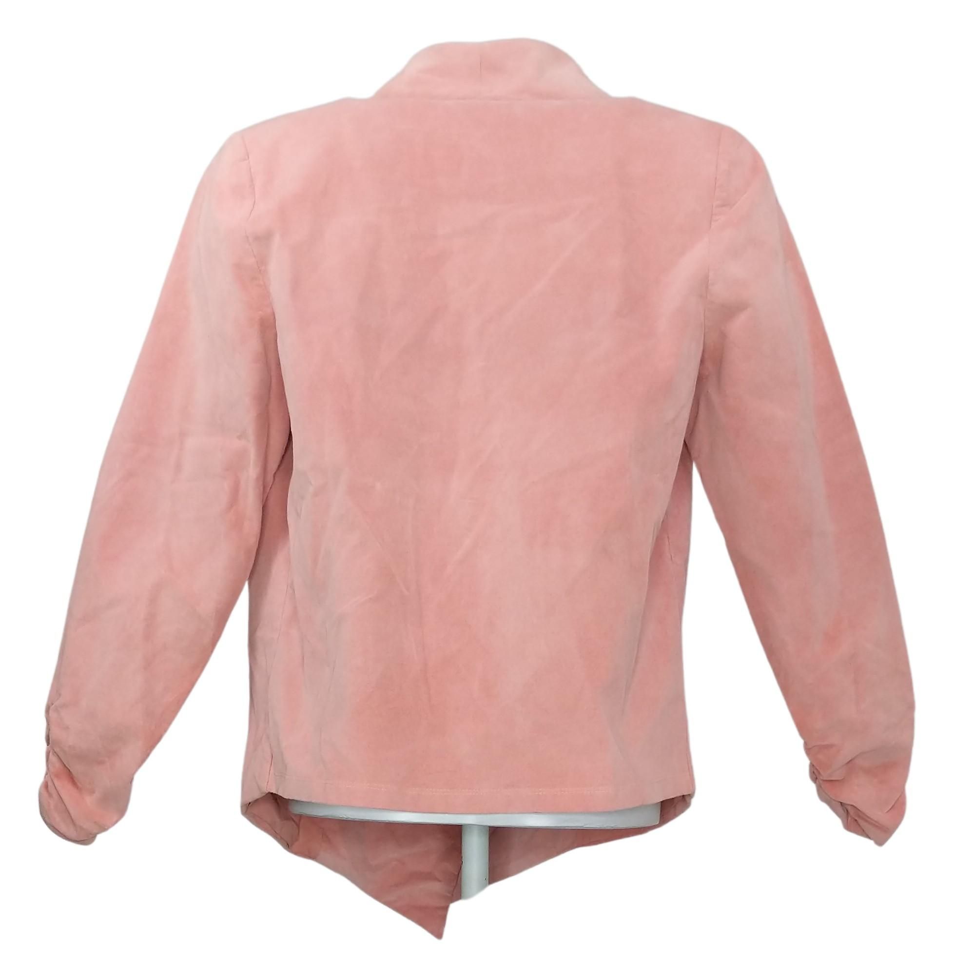 DG2 By Diane Gilman Women's Sz S Stretch Velvet Open Front Blazer Pink 680567