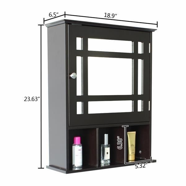 Single Door Three Compartment Storage Bathroom Cabinet - Grey-brown