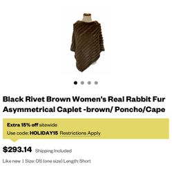 Black Rivet Brown Women Real Rabbit Fur Asymmetric Caplet -brown / Poncho / Cape original price $ 294 Thumbnail