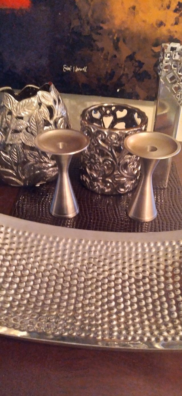 Brass Centerpiece And Candle Holders