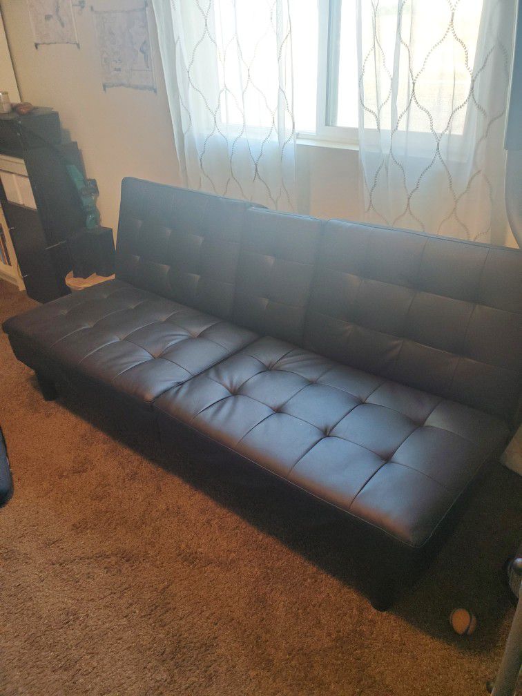 Black Faux Leather Futon with Cupholders
