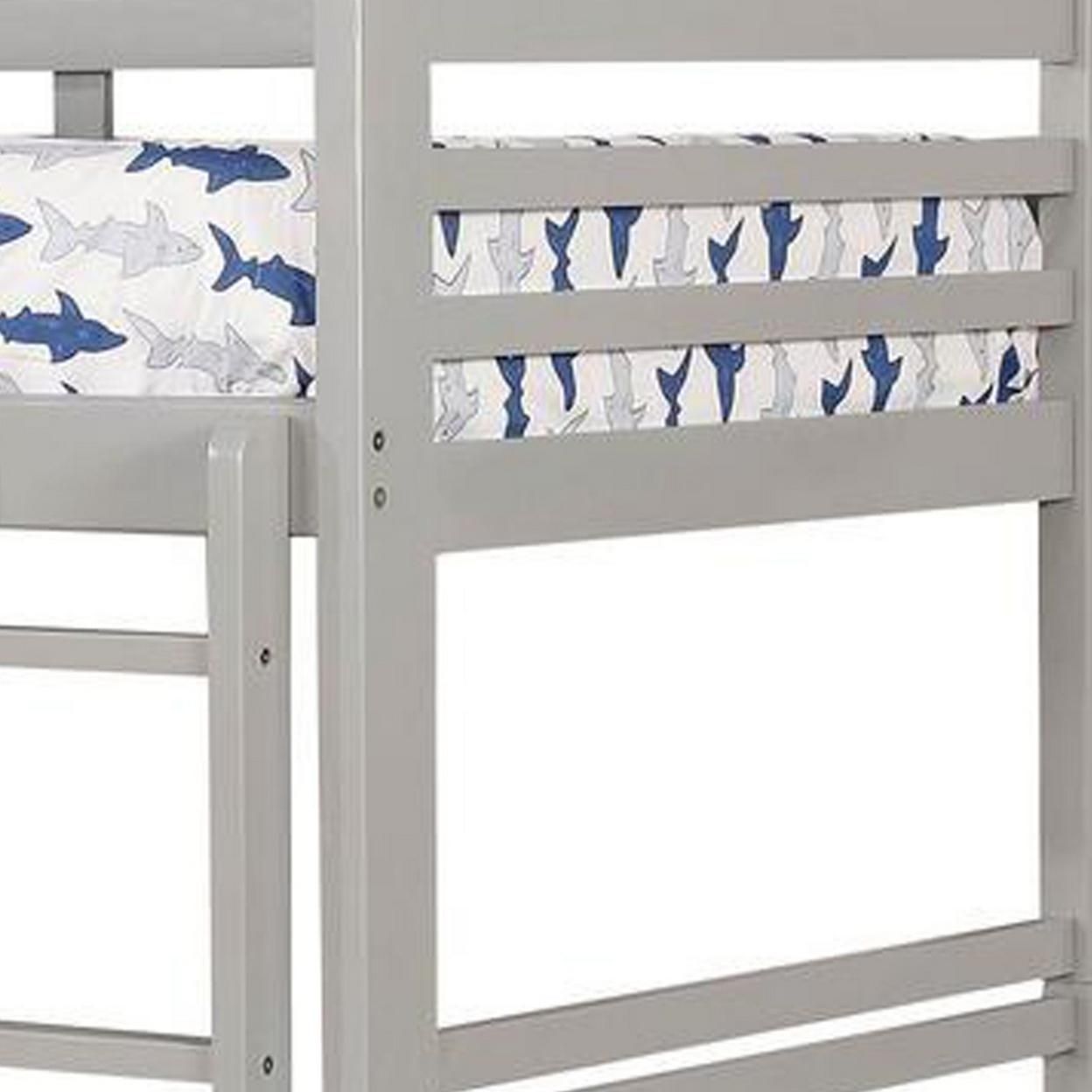 Saltoro Sherpi Transitional Twin Over Twin Bed with Attached Ladder and Drawers, Gray