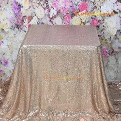 90x132 Rectangle Sequin Tablecloth Rose gold  Thumbnail