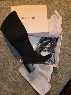 JUSTFAB heeled boots alle black size 9 New in box. Thumbnail