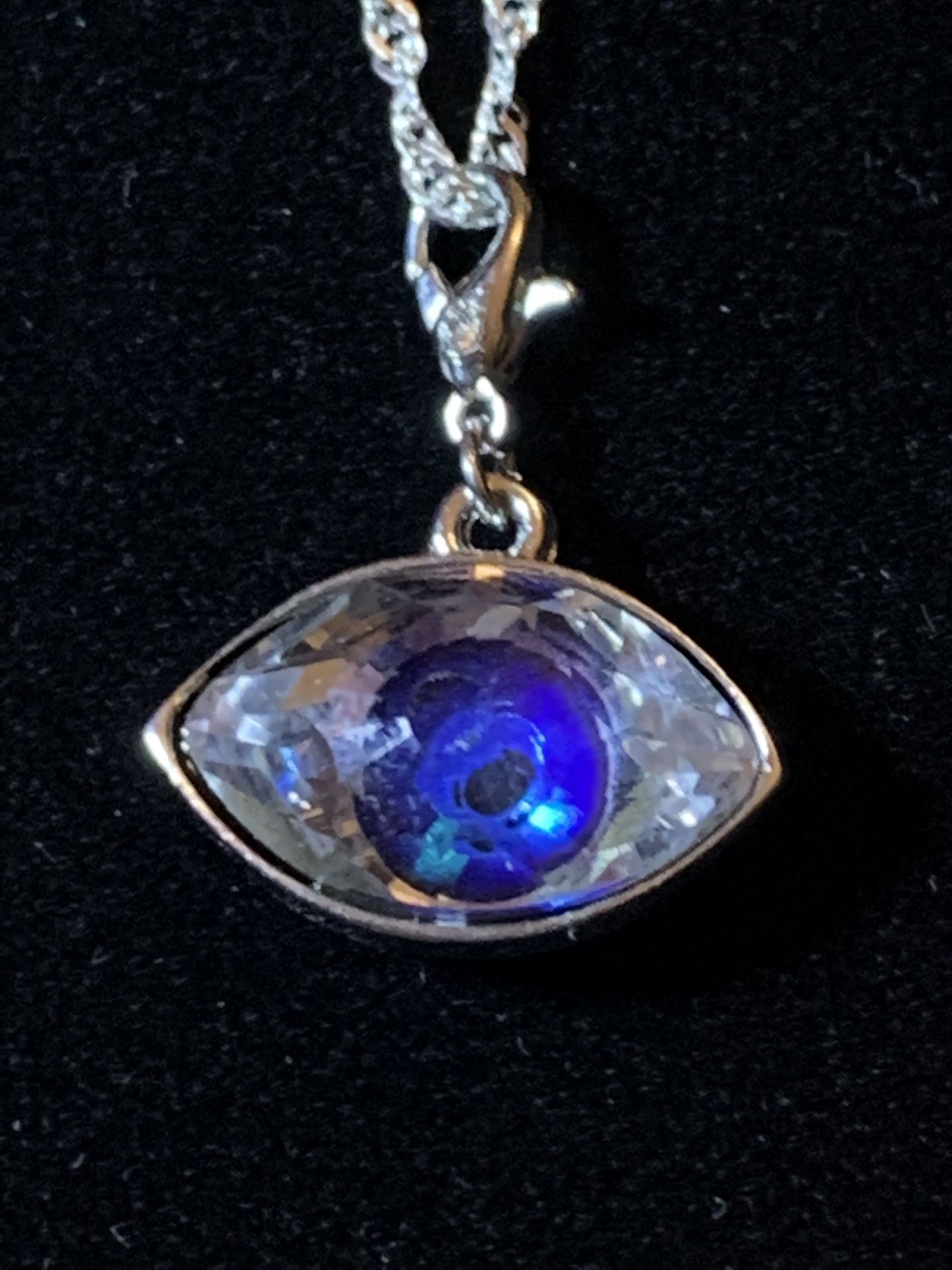 Stamped .925 Silver Necklace With Genuine Swarovski Crystal Eye Pendant 