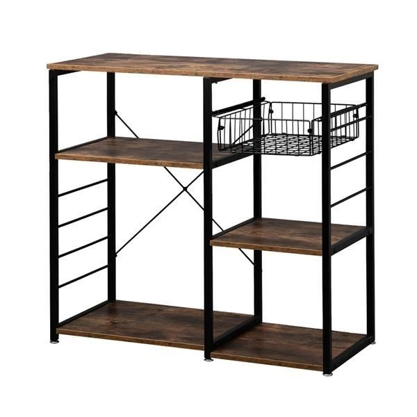 Hodely 5-Layer MDF Industrial Wrought Iron Kitchen Shelf With Drain Basket Hook