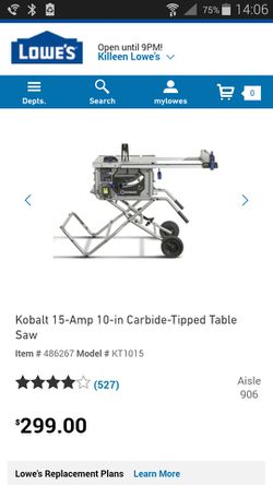 Kobalt 15-Amp 10-in Carbide-Tipped Table Saw Model # KT1015 Thumbnail