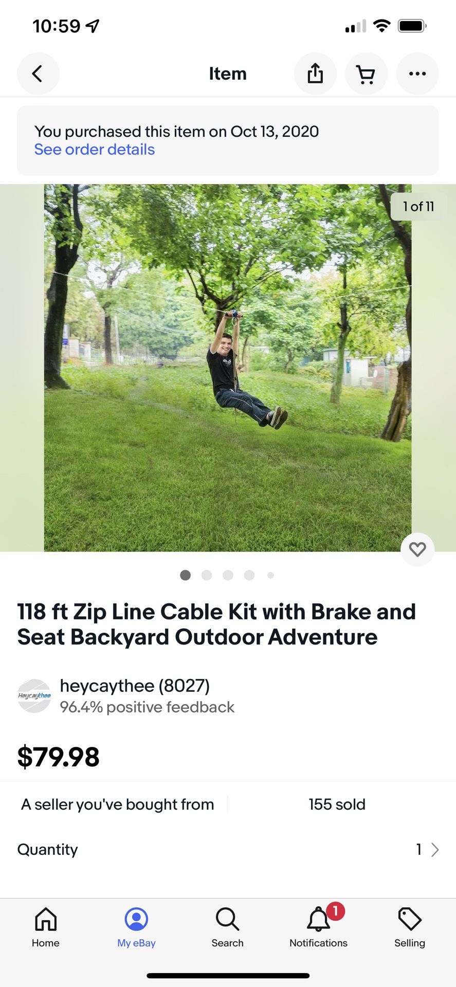 118 ft Zip Line Cable Kit with Brake and Seat Backyard Outdoor Adventure - Great Condition. Comes with two spring brakes for added safety. 